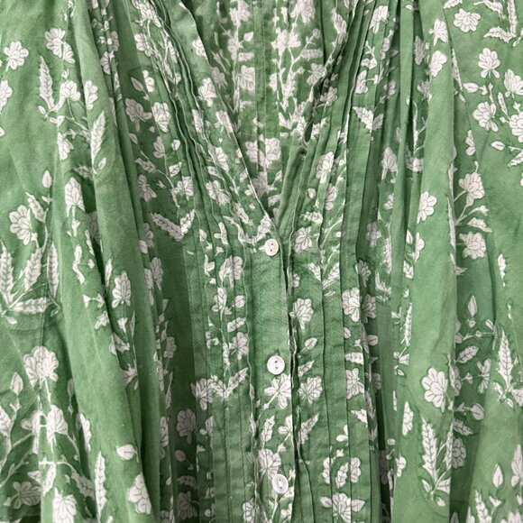 Juliet Dunn London Green Floral Blouson Mini Dress Waist Tie Button Front M/L - Picture 4 of 8